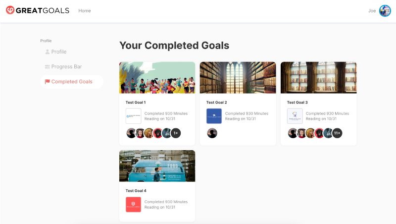 application completed goals page
