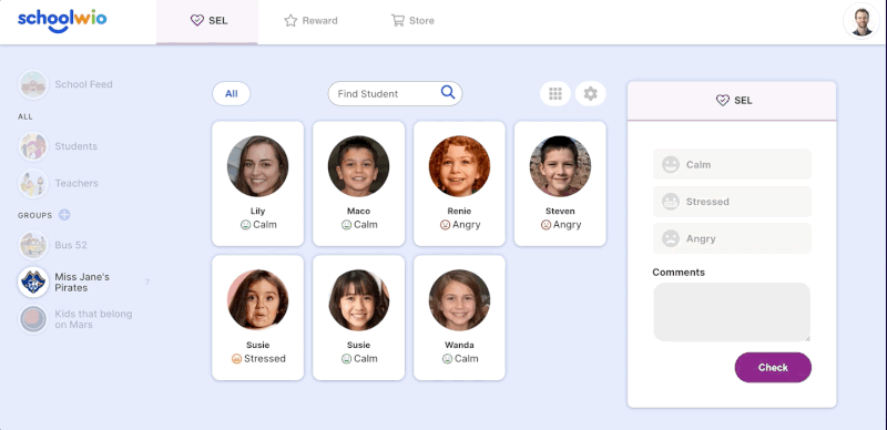 schoolwio application animation of user rewarding points